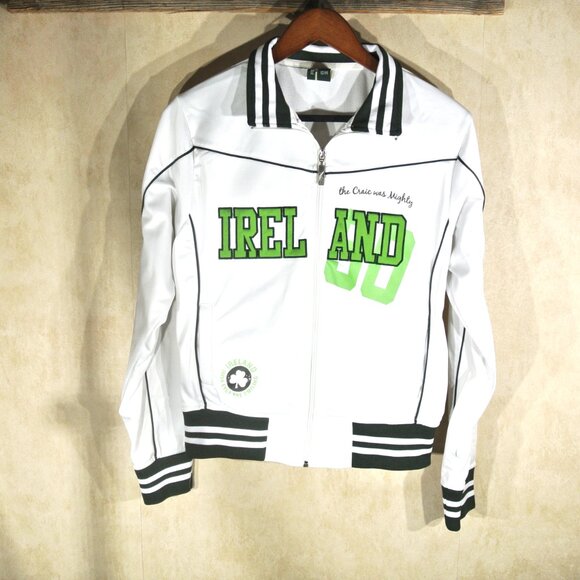 Women's Retro Irish White Green Ireland 50 Embroidered Track Jacket Size 12/14 - Picture 5 of 11